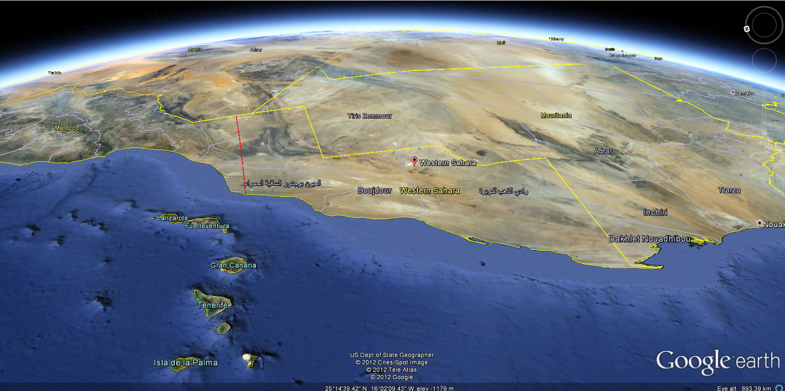 Western Sahara Earth Map
